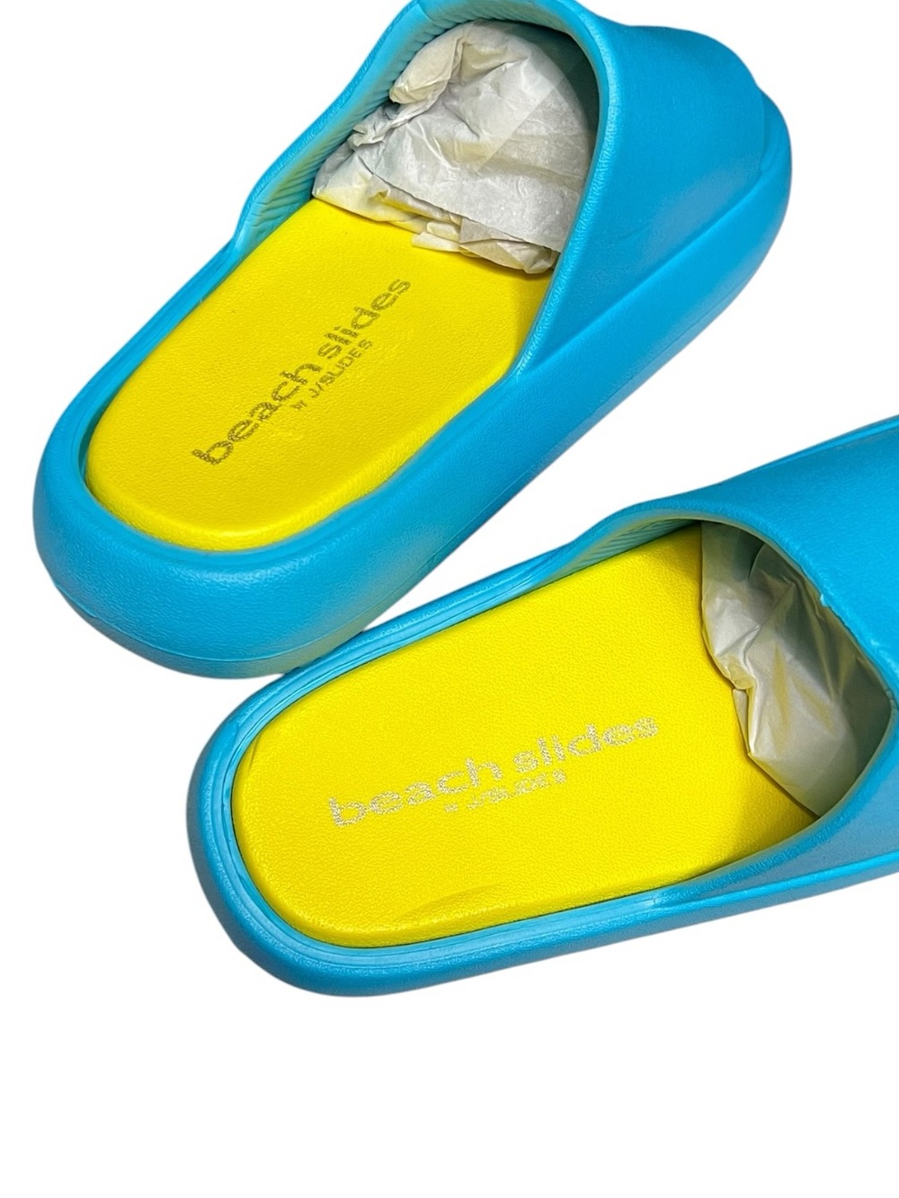 🌻NEW J/Slides Squish Beach Slides Turquoise Yellow Cushioned Sandals Women's 7 - Picture 10 of 12